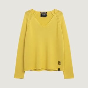 Holebrook Sweden Yellow Cotton V-Neck Sweater Anchor Logo Mens Medium EU Made